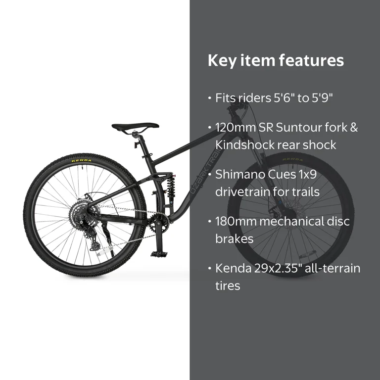 Ozark Trail FS.2 Slalom 29 in Full Suspension Mountain Bike, Black