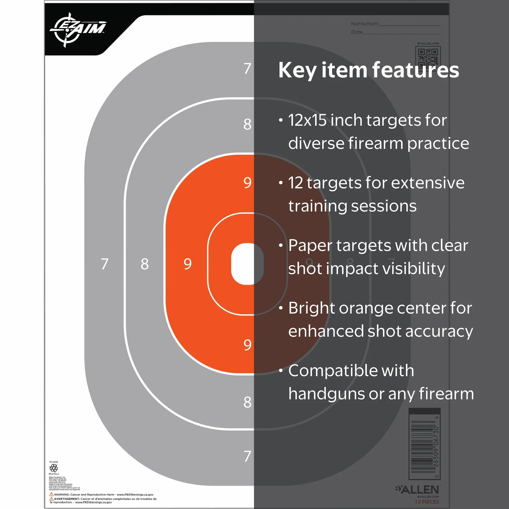 EZ Aim Paper Trainer Shooting Targets, 12