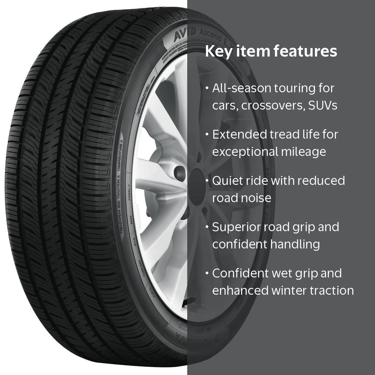 Yokohama Avid Ascend LX Tire, 235/45R18 94V BW, All-Season