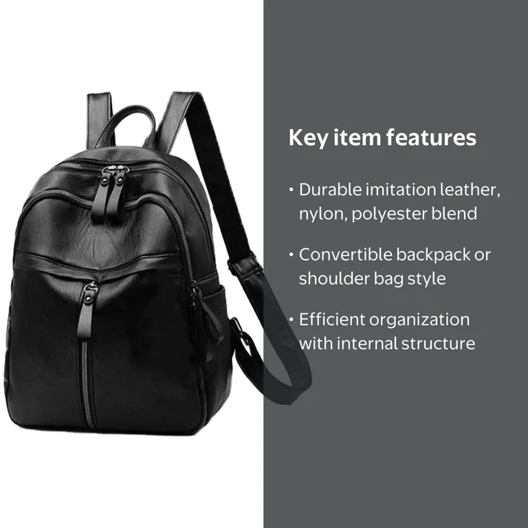 black leather backpack purse zipper Women Travel Rucksack Faux-Leather Bag over magnetic snap closure Cute Womens Leather Backpack Purse,