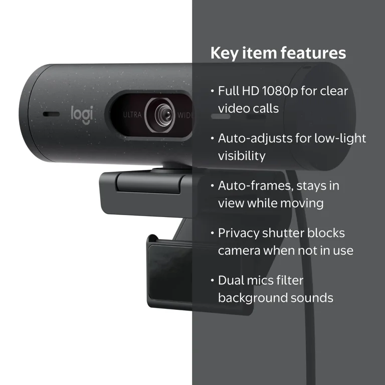 Logitech Brio 500 Full HD Computer Webcam for Laptop/Desktop PC