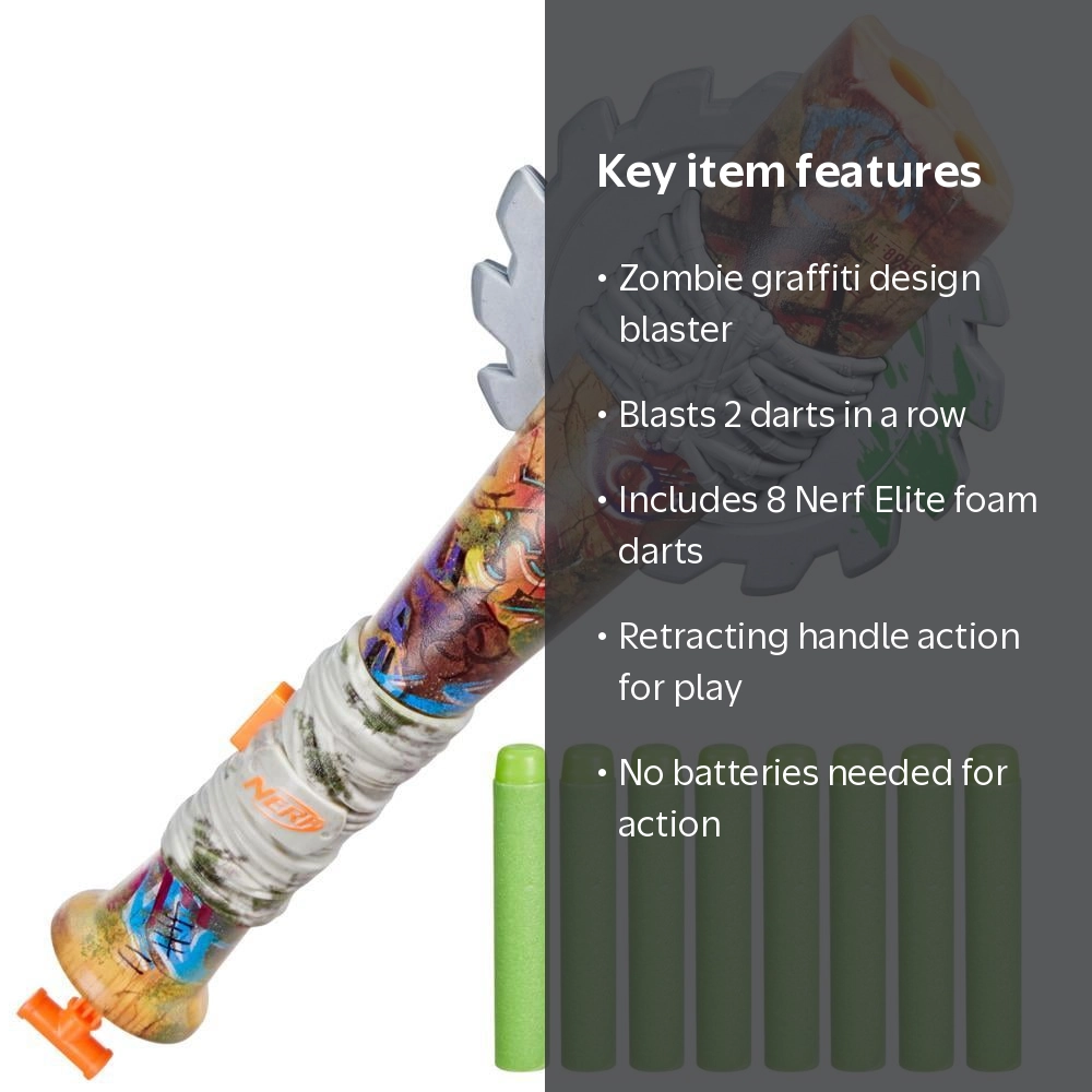 Nerf Zombie Strikeout Dart Blaster, 8 Elite Darts, Foam Accessory