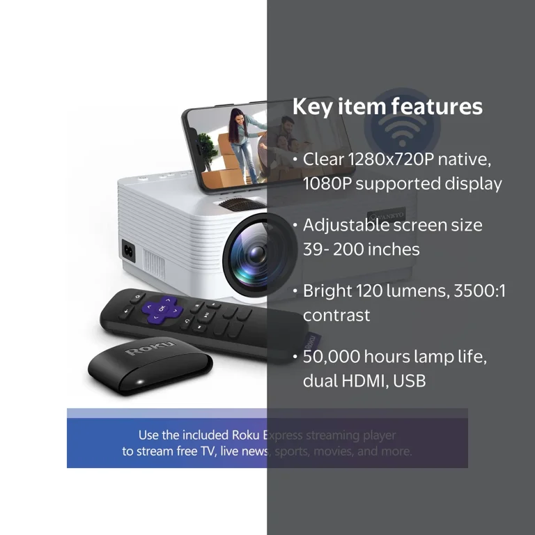 VANKYO Leisure 470 HD Mini Projector with Roku Express Streaming