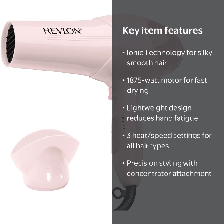 Revlon, Frizz Control Ionic Hair Dryer, 1875 Watts, Light Pink