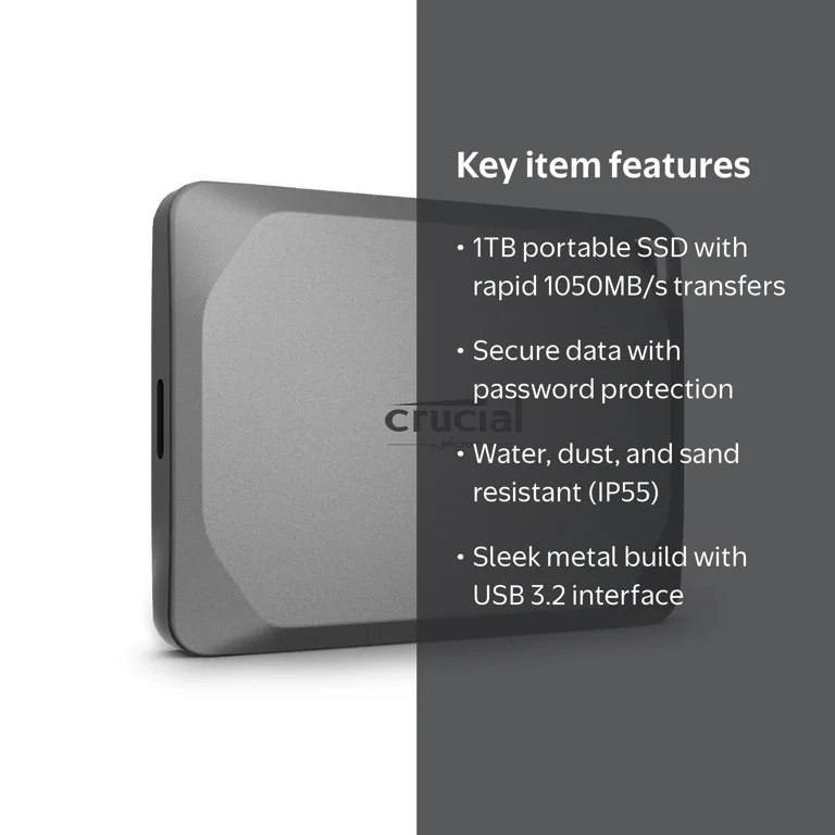 Crucial, Portable SSD, X9 Pro 1TB, USB 3.2 External Drive
