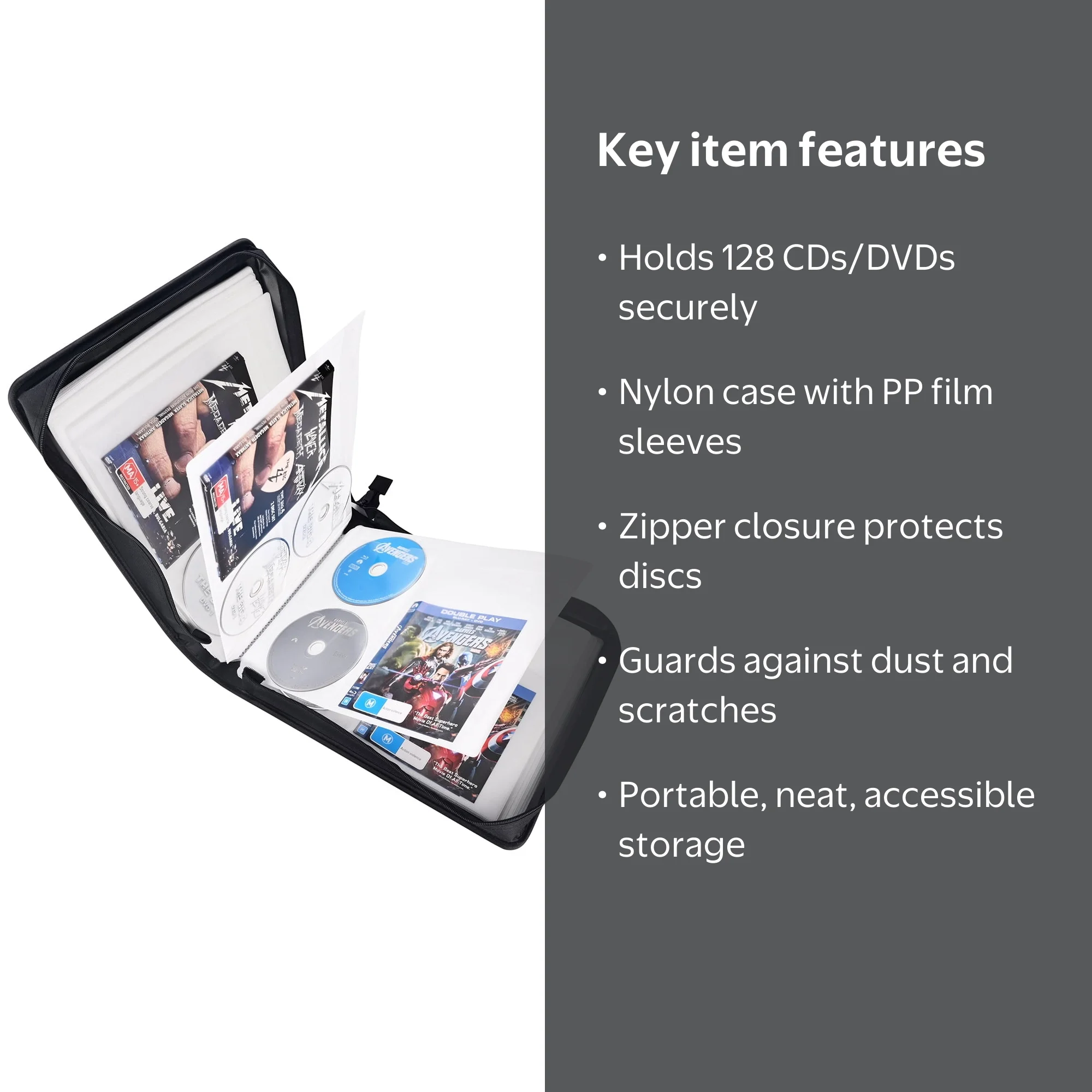 alavisxf xx Large Capacity CD DVD Case with Zipper Nylon Black