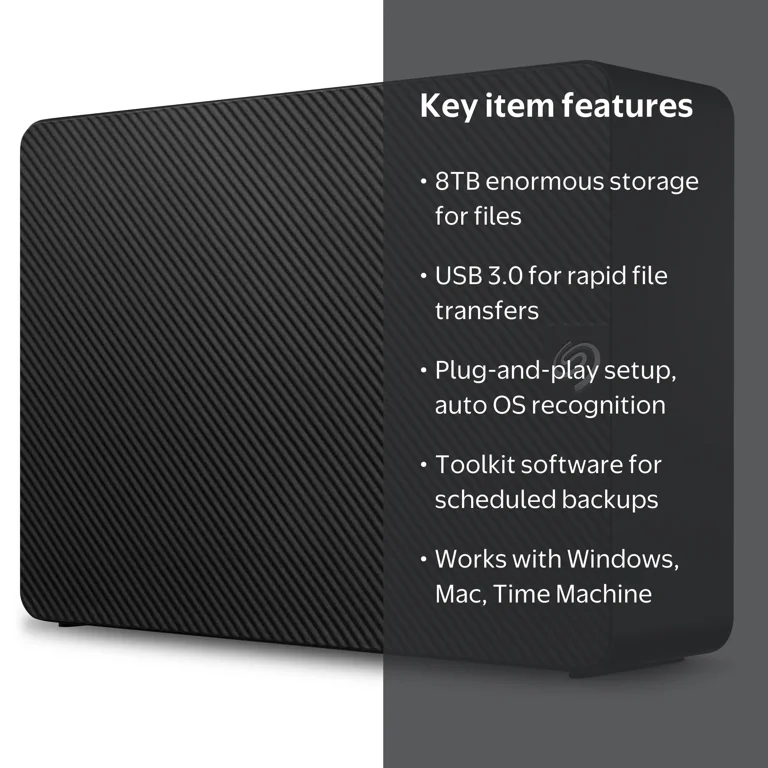 Seagate, External Hard Drive, 8TB, USB 3.0 with Rescue Data