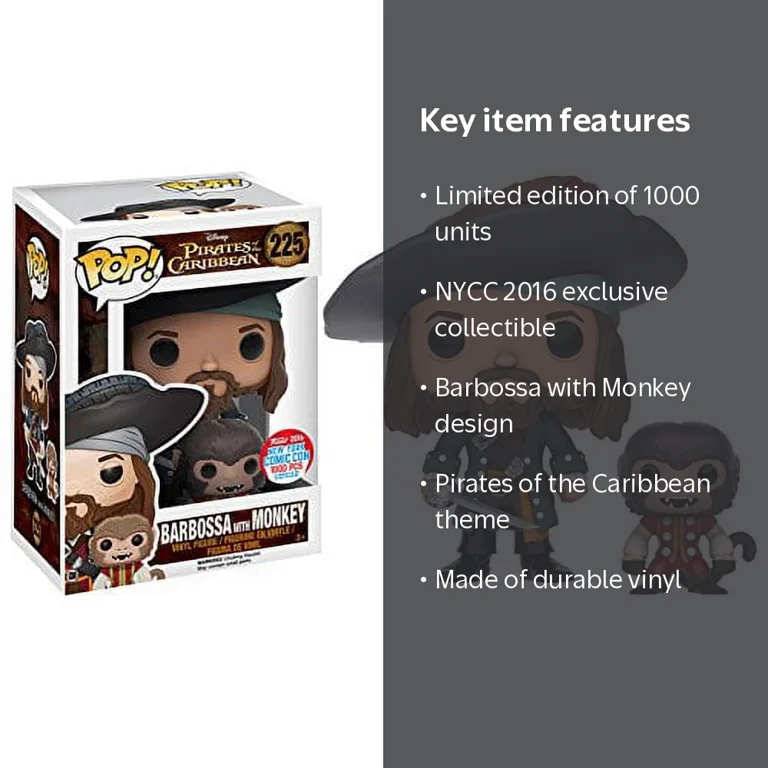 Funko Pop Pirates of the Caribbean Barbossa with Monkey NYCC 2016 Funko Pop Pirates of the Caribbean Barbossa with Monkey NYCC 2016