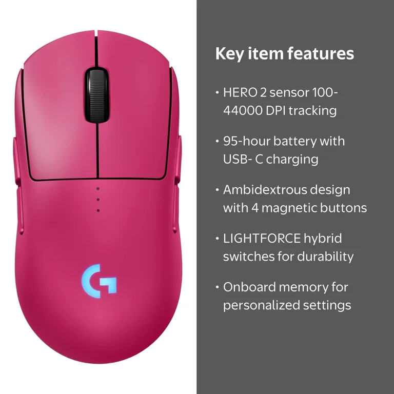 Logitech G PRO 2 Lightspeed Wireless Gaming Mouse, Ambidextrous
