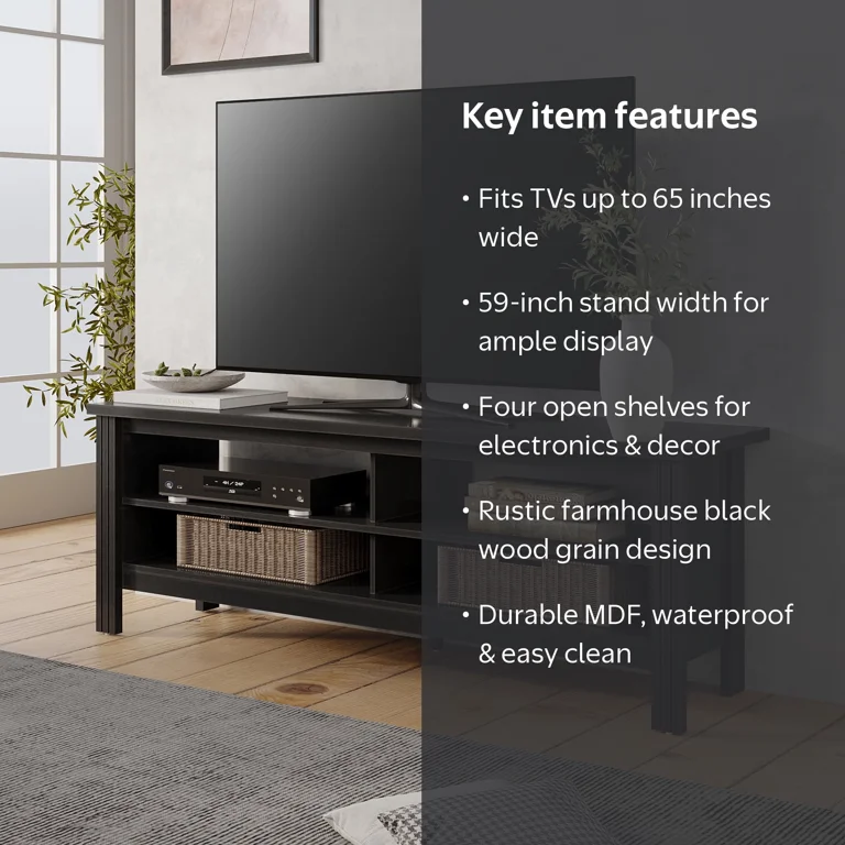 WAMPAT 65 inch TV Stand, Wood Media Console, MDF Storage Cabinet
