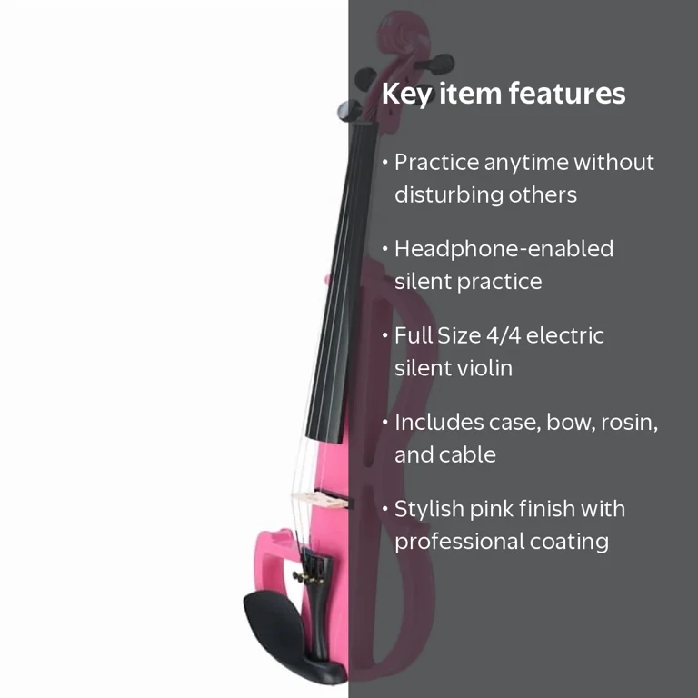弦楽器 Electric Silent Violin Set: Headphones Full Size 4/4 Bunnel Edge Electric Silent Violin Set - Pink Finish