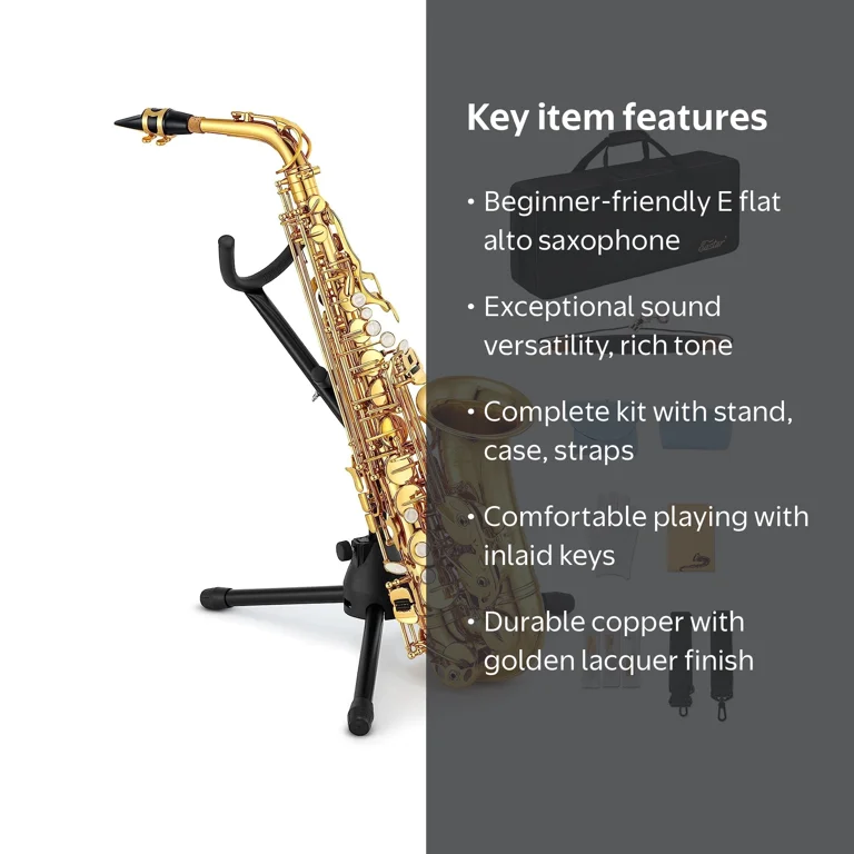 Eastar Alto Saxophone, E Flat, Gold Lacquer, Student Beginner Full