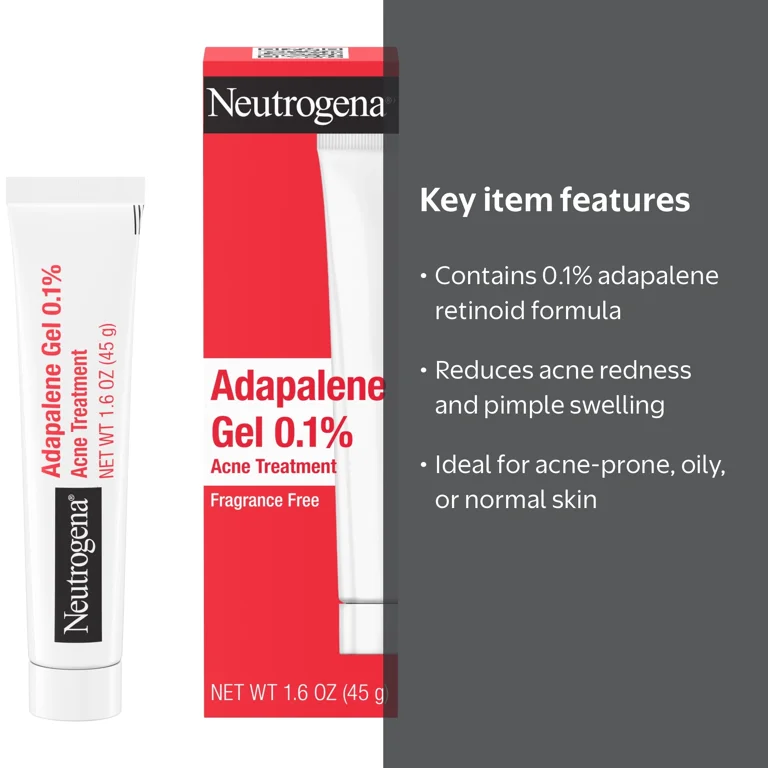 Neutrogena 0.1% Adapalene Gel Acne Treatment, Topical Retinoid
