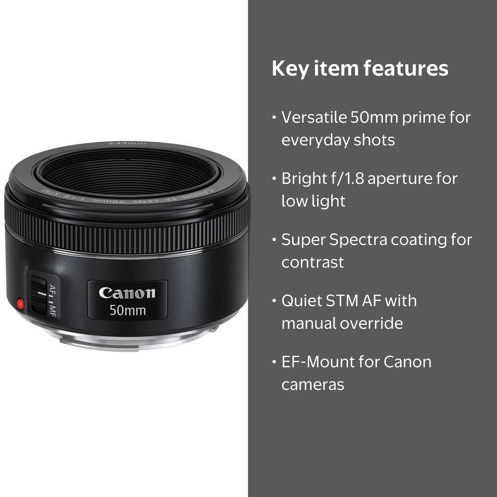 Canon, Camera Lens, EF 50mm f/1.8 STM, Full-Frame, Compact