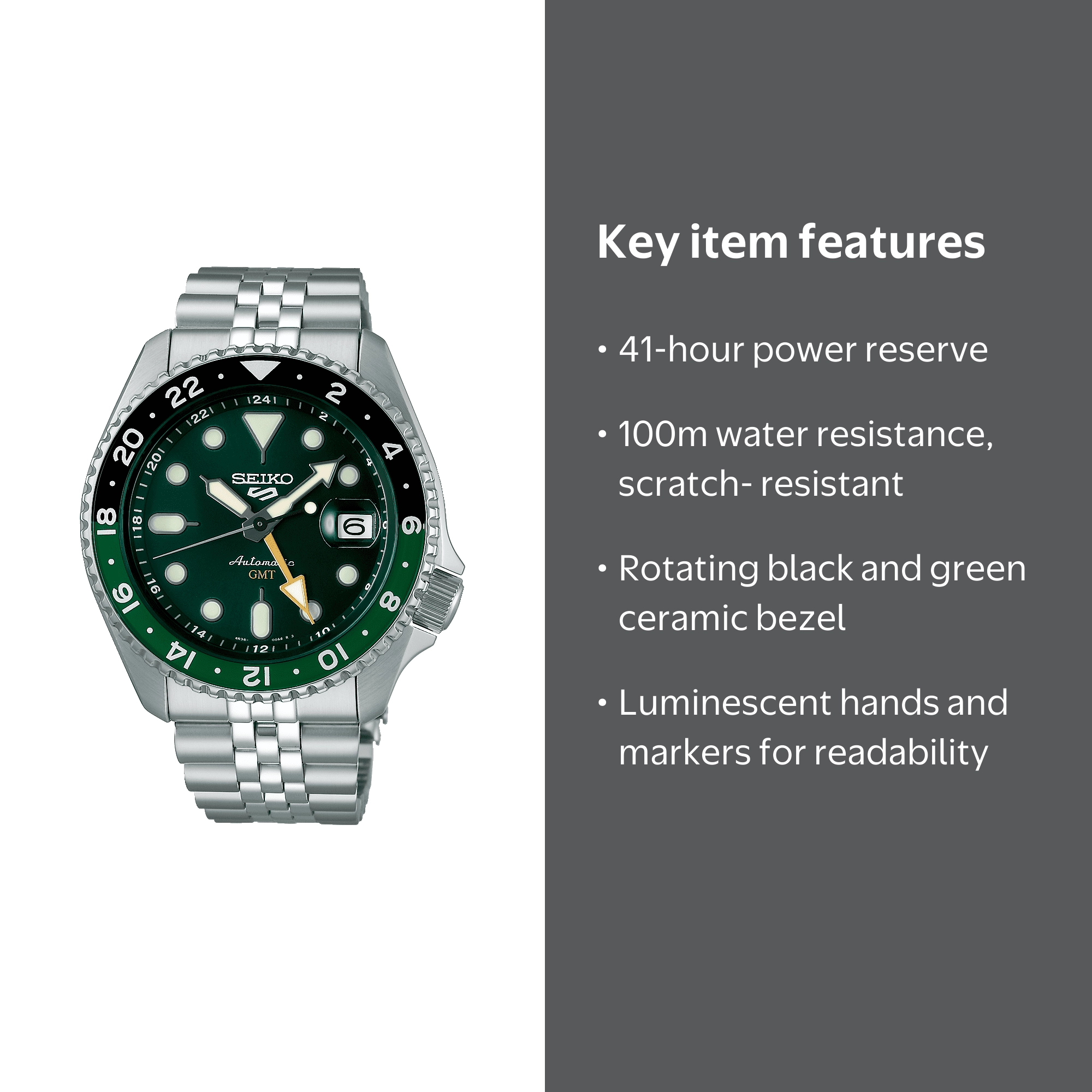 Seiko 5 Sports SKX GMT Sprite Bezel Automatic Green Dial Men's