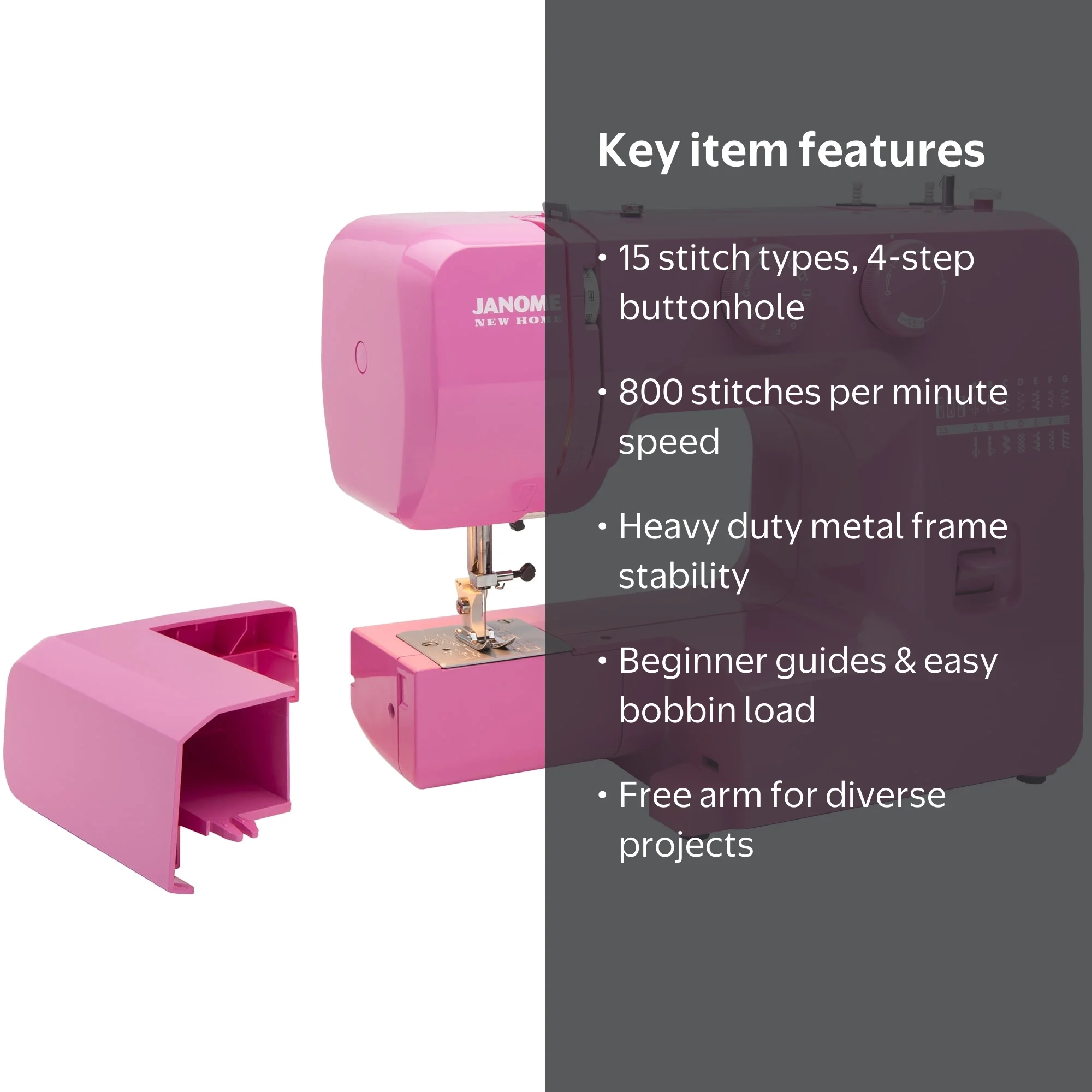 Janome, Sewing Machine, Pink Sorbet, Easy-to-Use, 15 Built-In