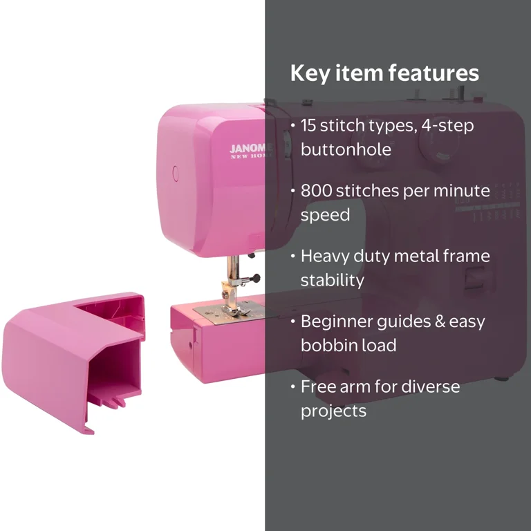 Janome, Sewing Machine, Pink Sorbet, Easy-to-Use, 15 Built-In