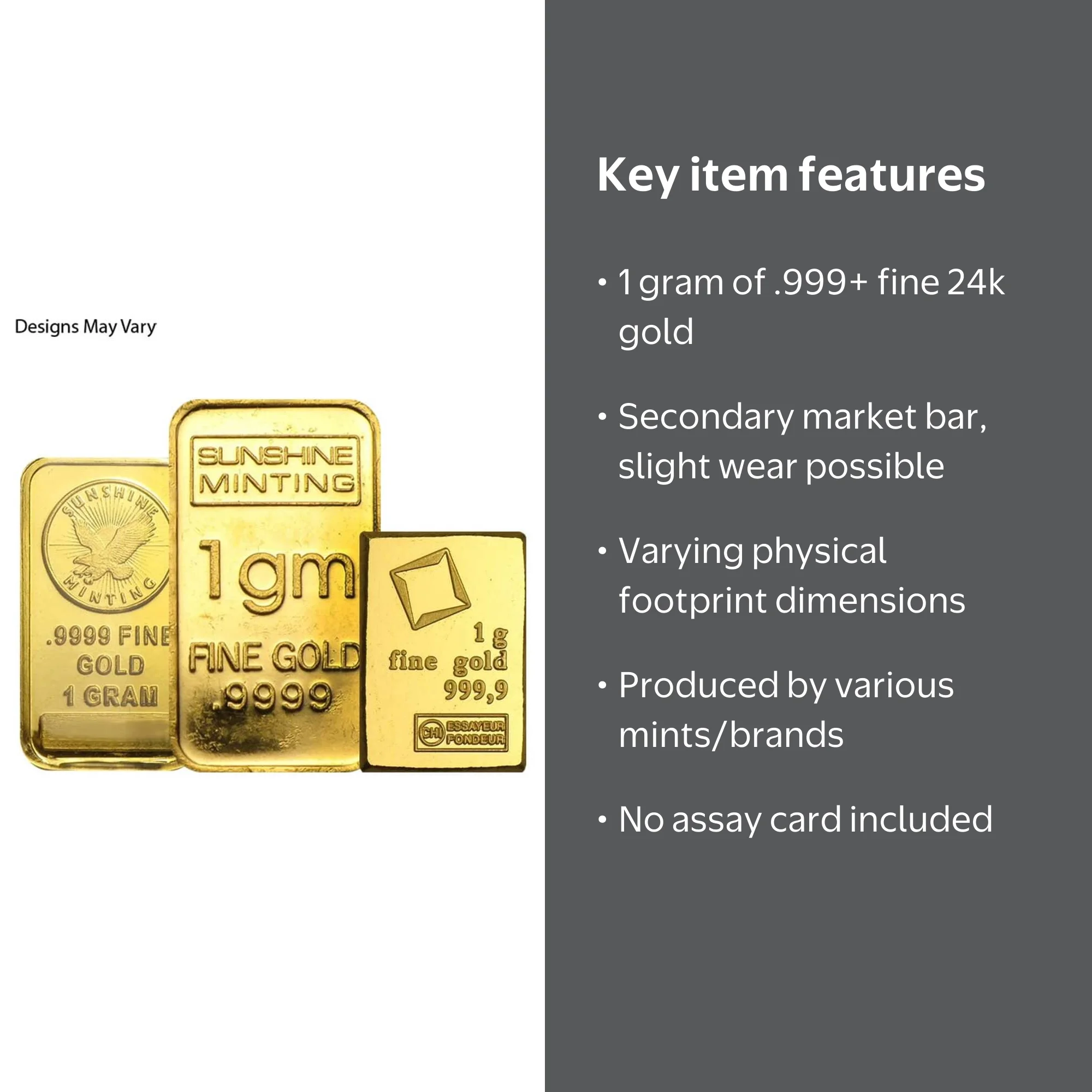 1 Gram Generic Gold Bar, .999+ Fine, Secondary Market, Affordable