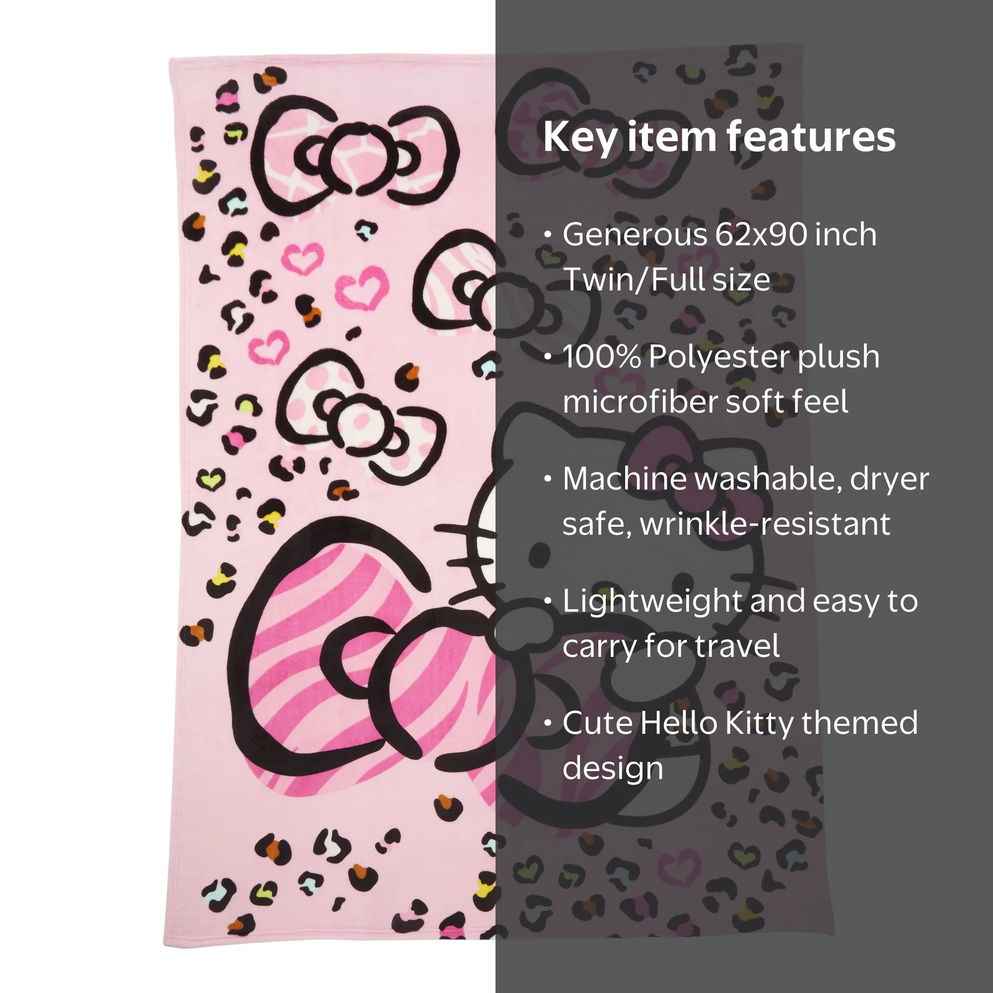 Sanrio Hello Kitty Soft Plush Twin/Full Size Kids Blanket, 62