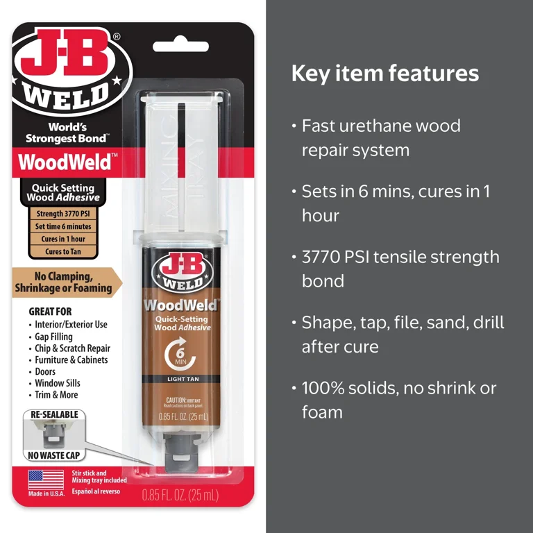 J-B Weld 50151 Woodweld Epoxy Syringe, 25 ml, Tan for Wood Bonding