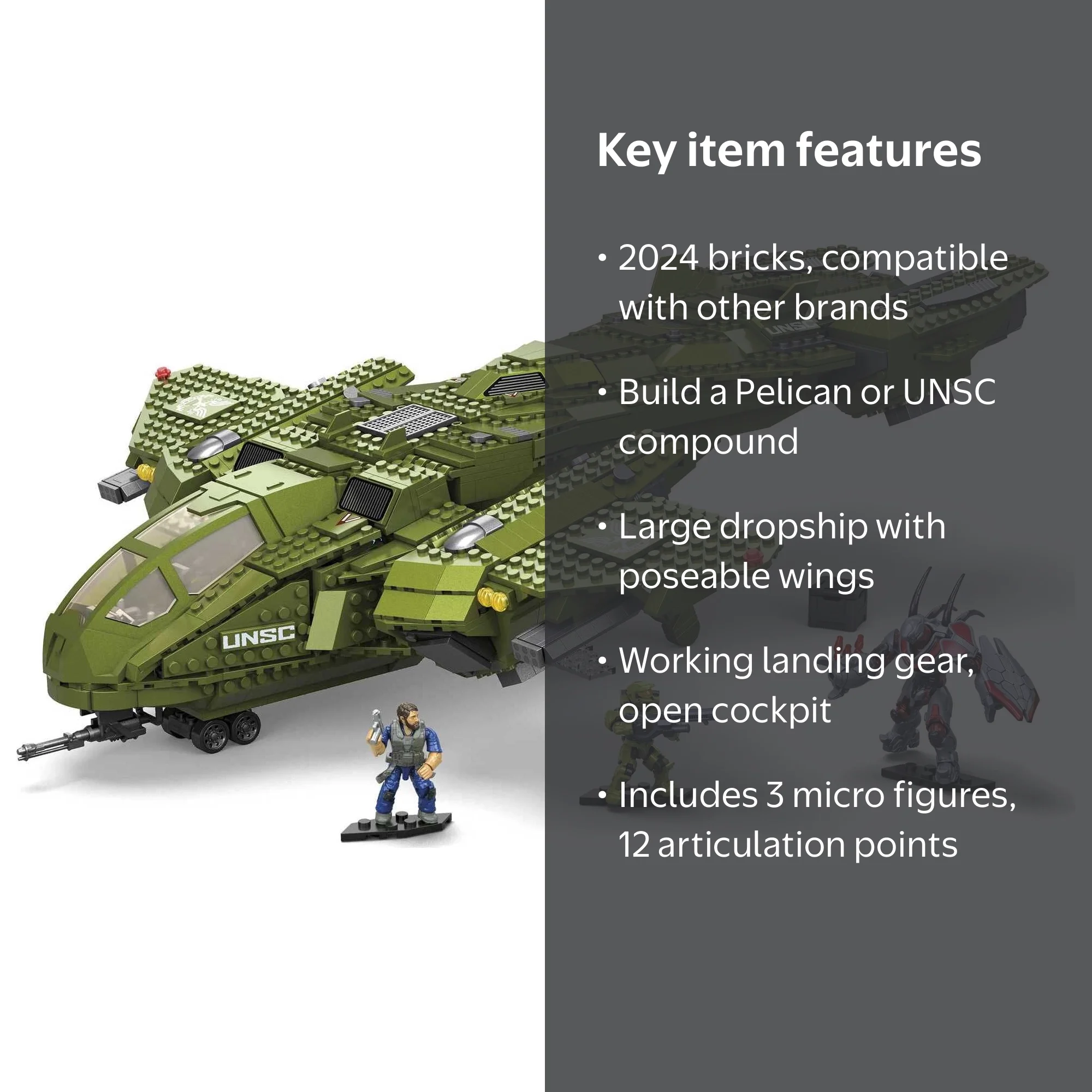 MEGA Halo Infinite Pelican Inbound Toy Vehicle Building Set with 3