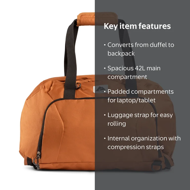 Ozark Trail 42L Polyester Crossover Duffel Bag with Tuckable