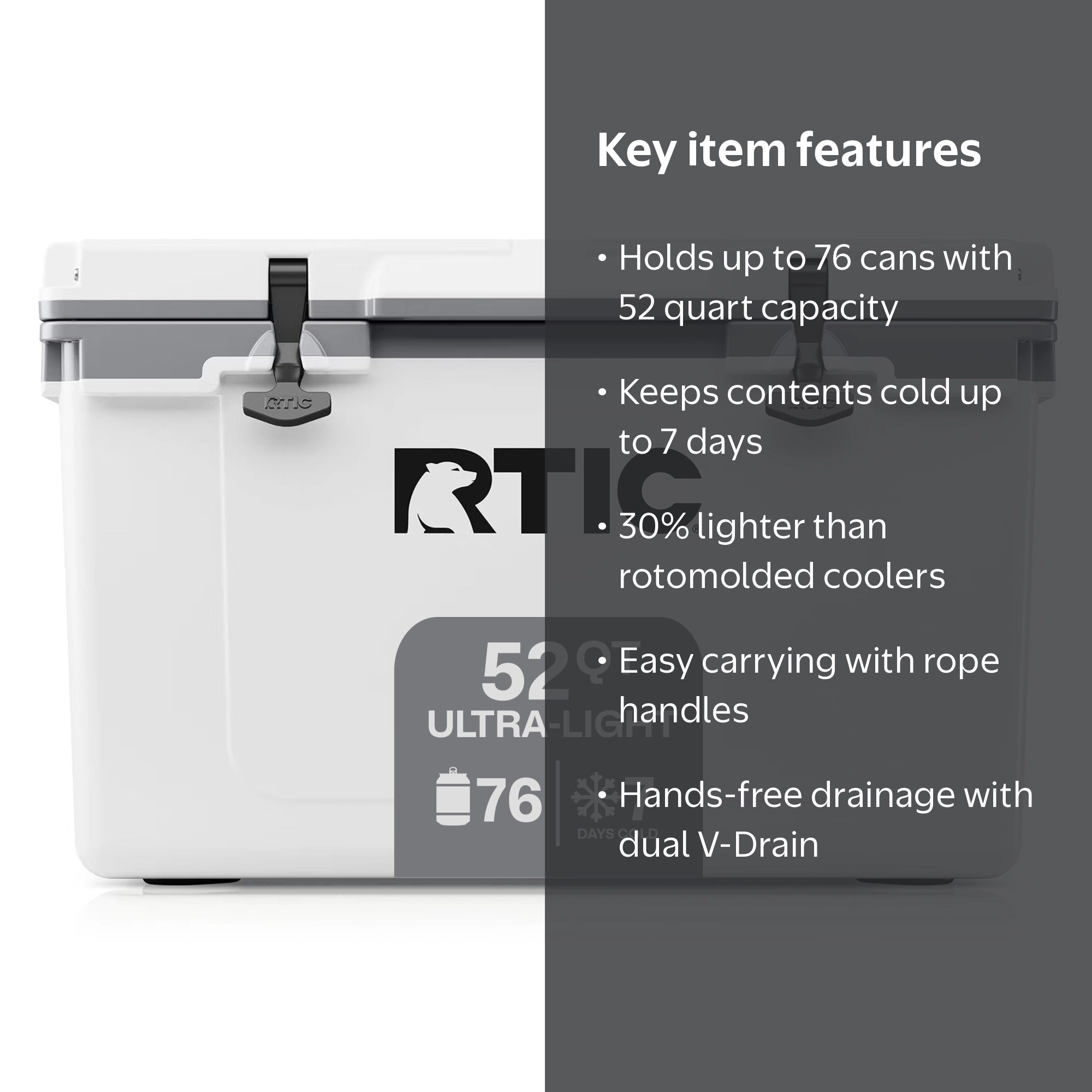 RTIC, Hard-Sided Ice Chest Cooler, 52 Qt, Fits 76 Cans - Walmart.com