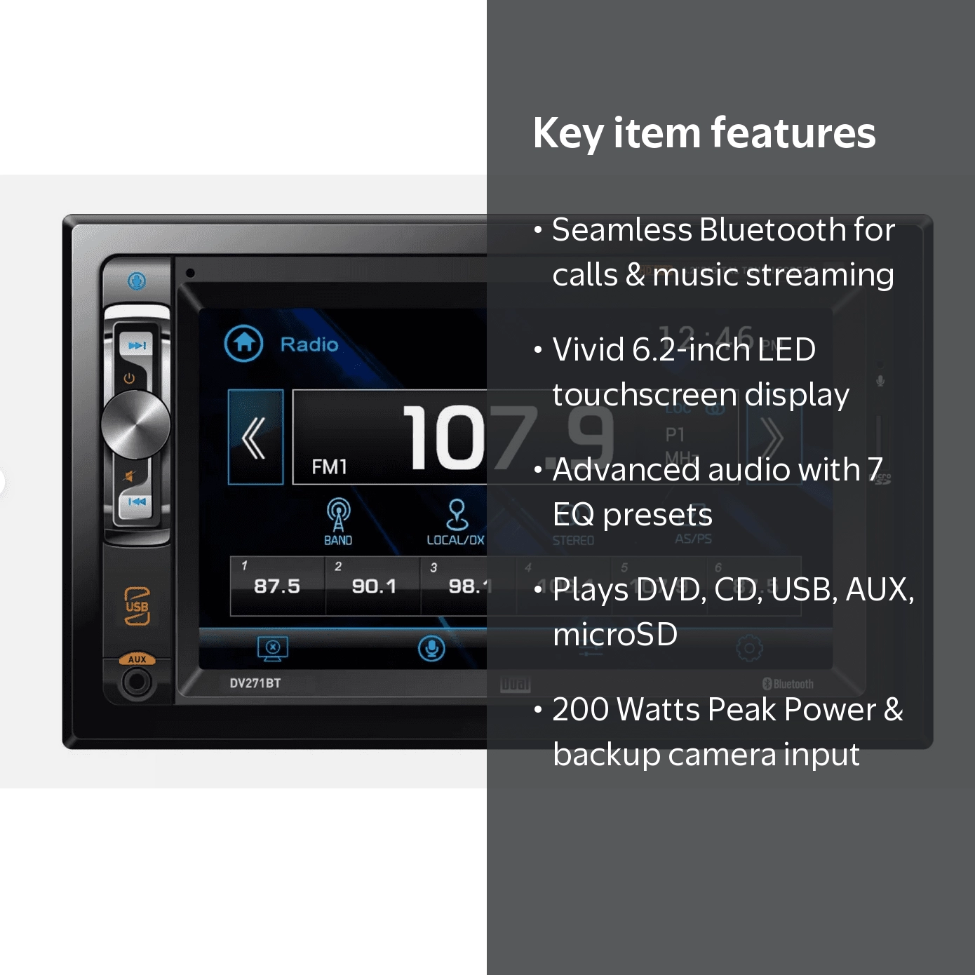 Restored Dual Electronics DV271BT Double DIN Car Stereo 6.2