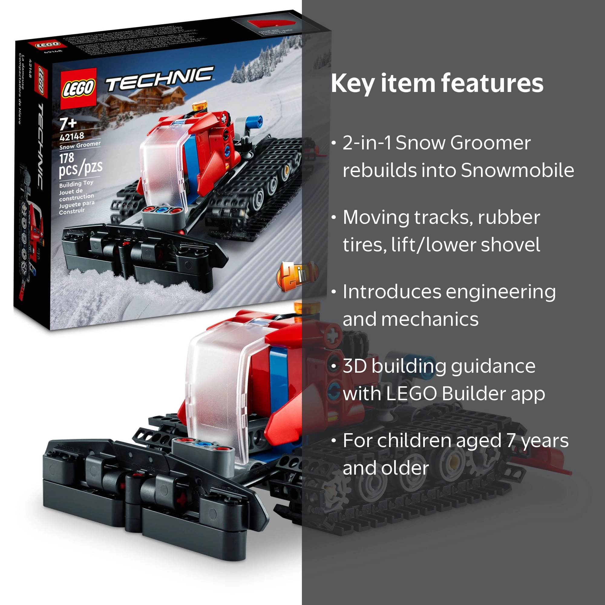 LEGO, Snow Groomer, 2in1 Vehicle, Snowmobile, 42148 - Walmart.com