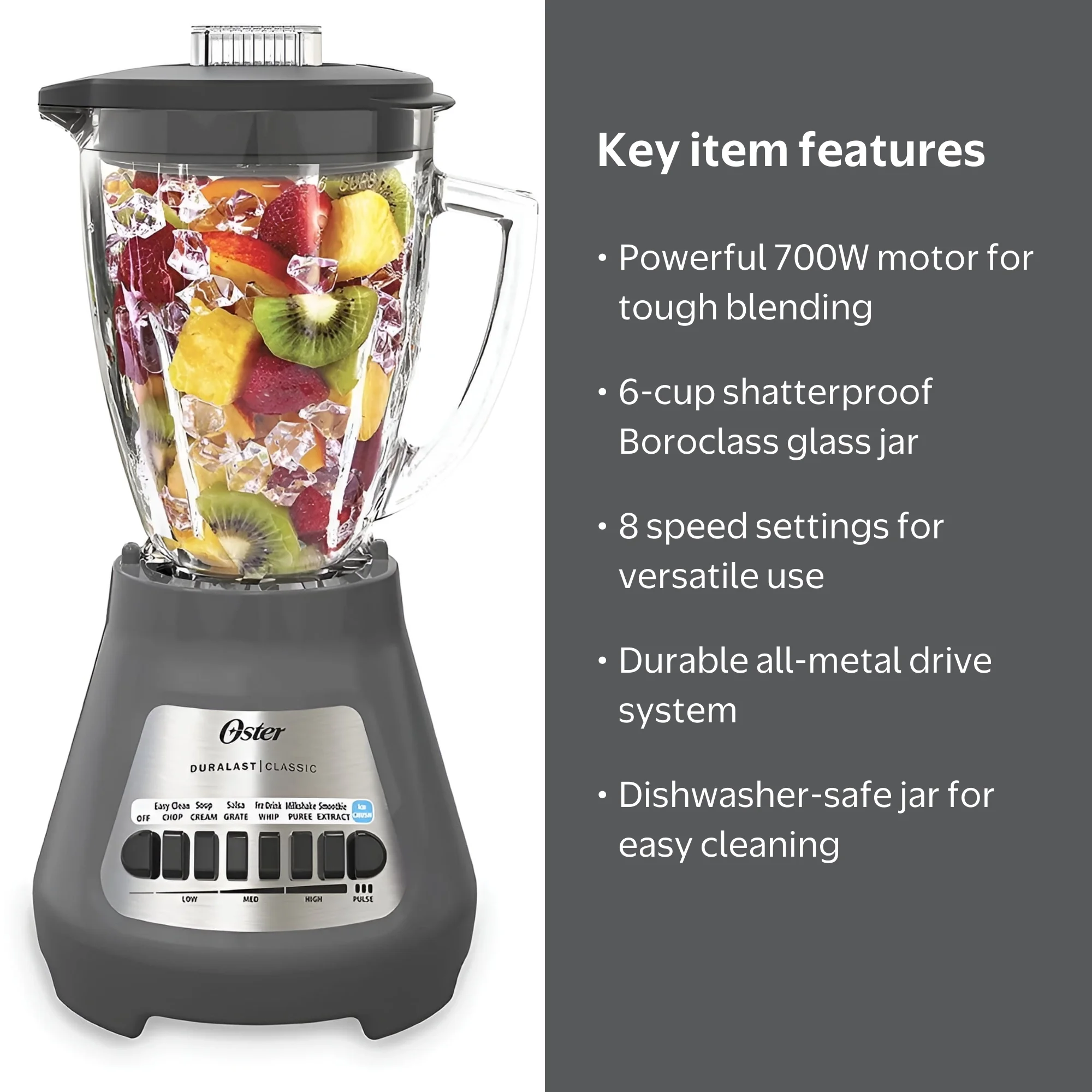 Oster Kitchen Glass 8-Speed Blender for Smoothies, Durable All