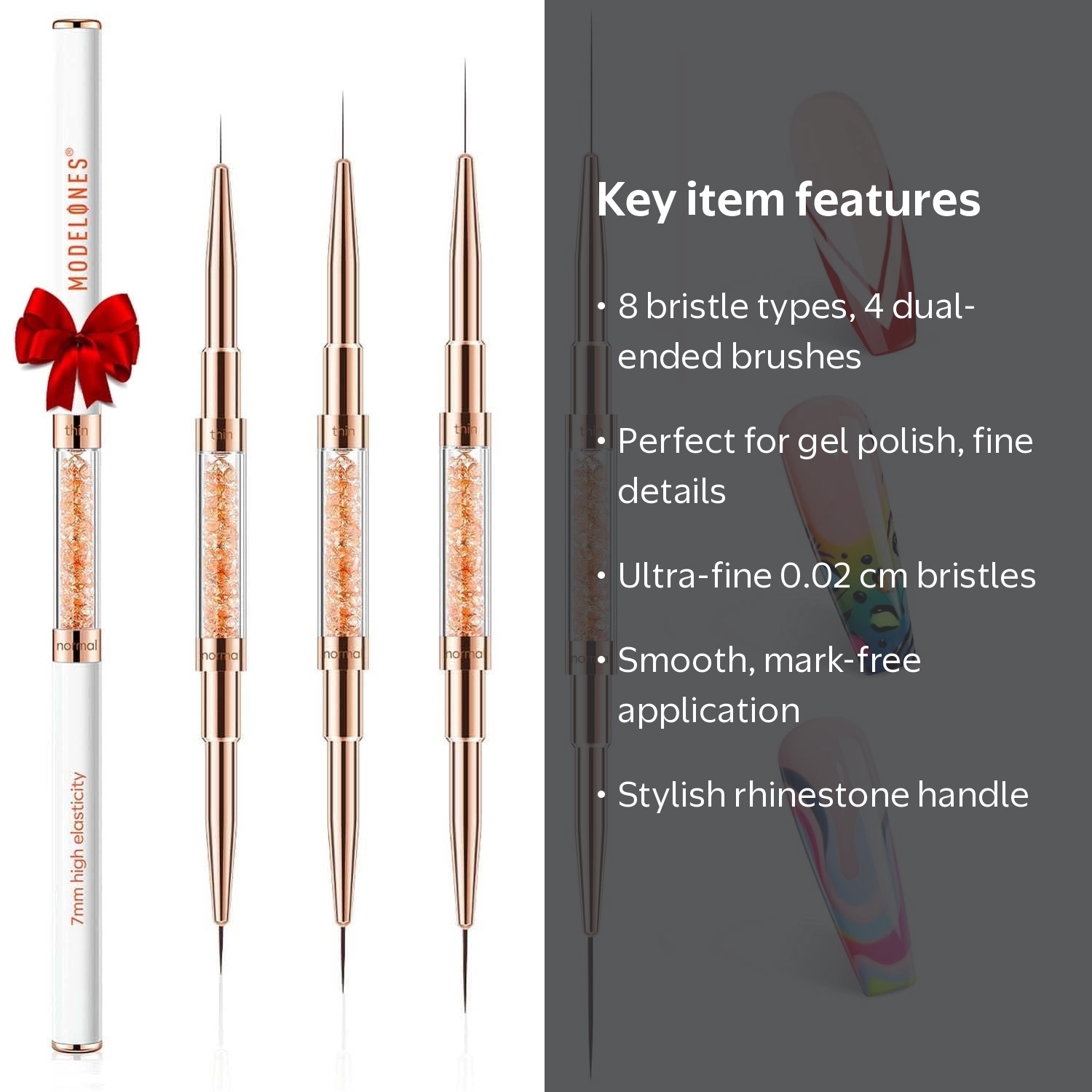 Modelones Nail Art Brushes, Super Fine Liner Brush Kit 7/11/15