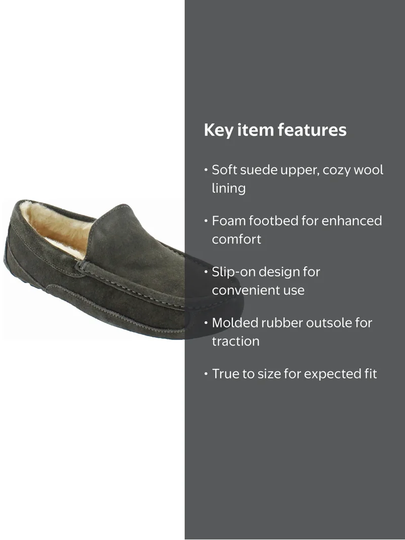 Ugg Men's Ascot Moccasin Slippers, Suede Shearling, Slip On