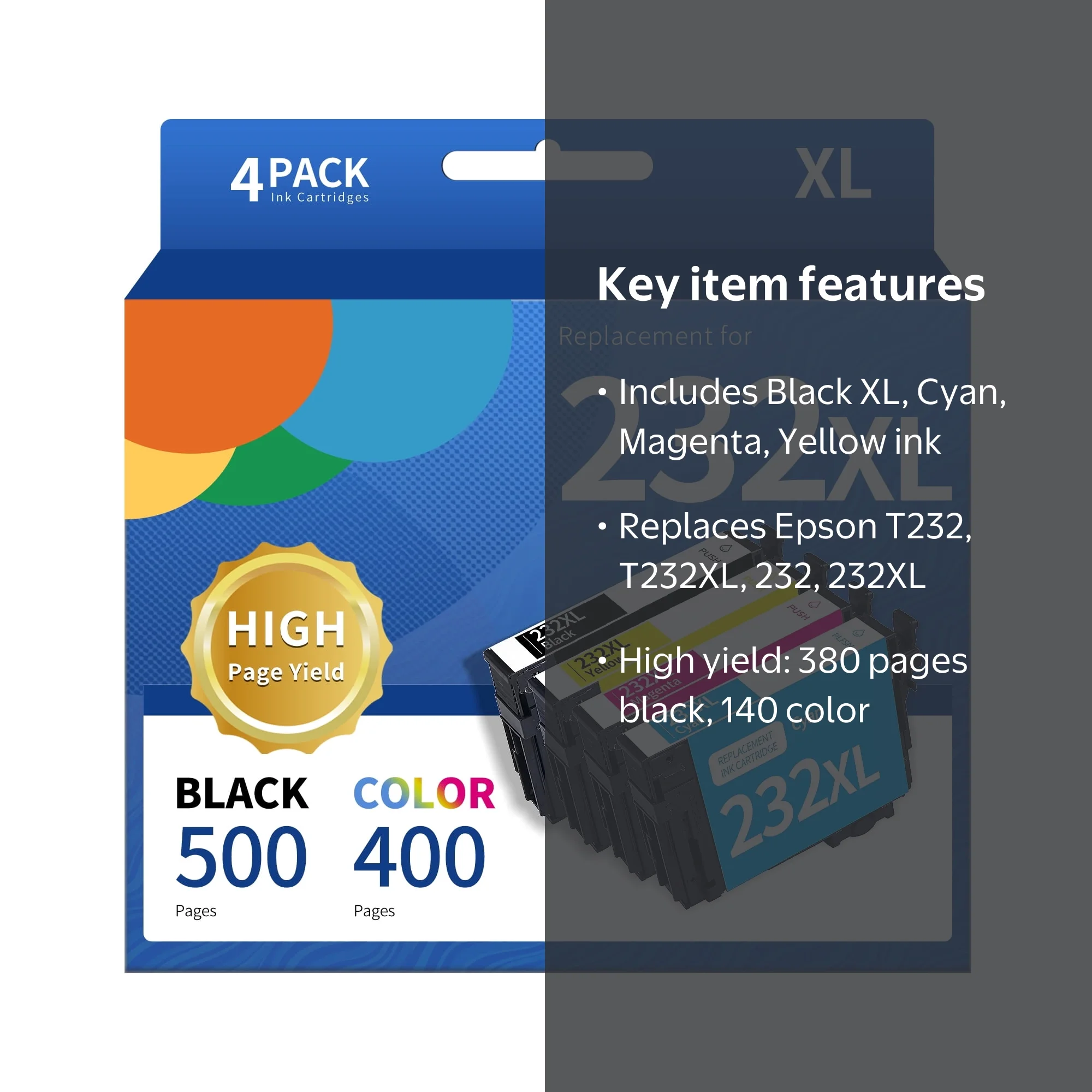 G&G T232XL Ink Cartridge 4-Pack for Epson WF-2950, WF-2930, XP