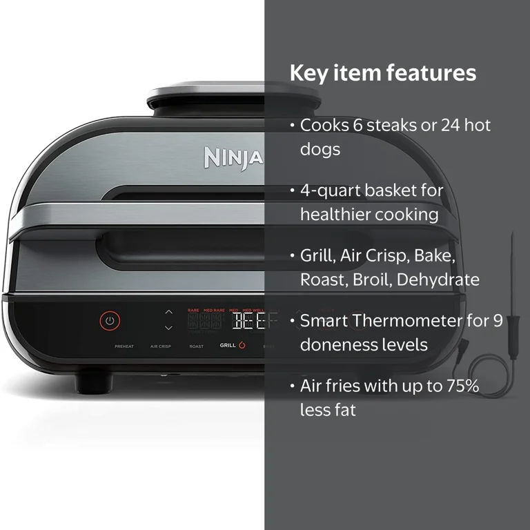 gmfxy① Ninja Foodi Smart XL Grill, 6-in-1 Indoor Grill with Air Fryer, 4