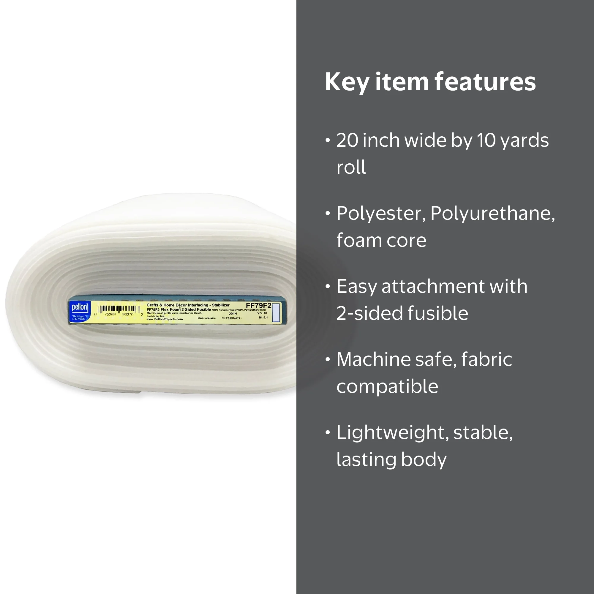 Pellon Flex-Foam 2-Sided Fusible Fabric Stabilizer, 20