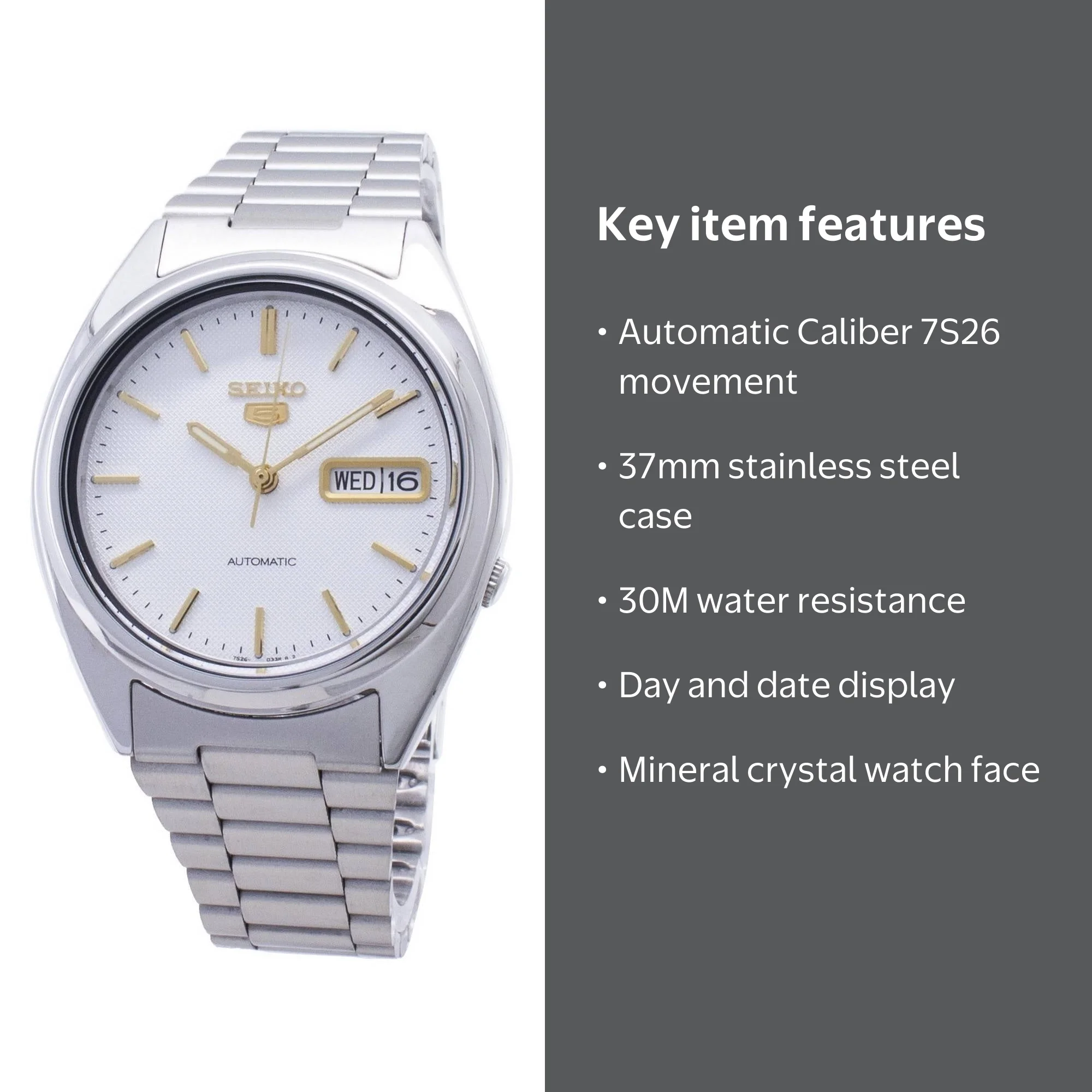 Seiko, Men's Watch, SNXG47K1, Automatic White Dial - Walmart.com