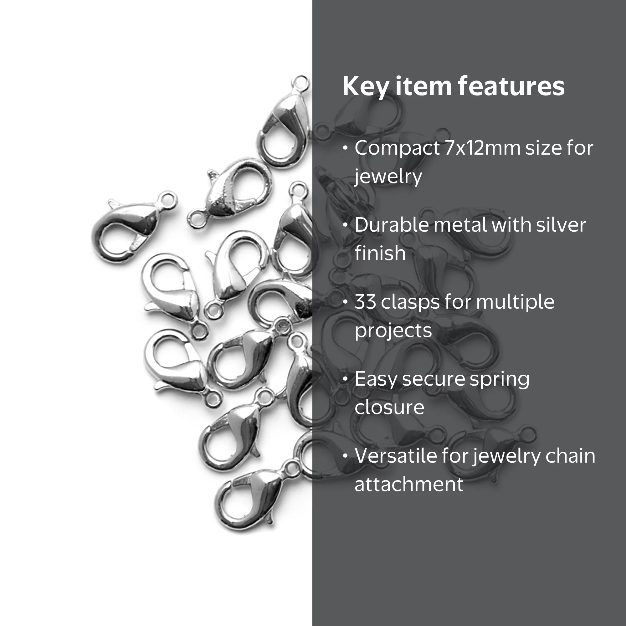 Cousin DIY Silver Metal Lobster Clasp, 33 Piece, AJM66012014