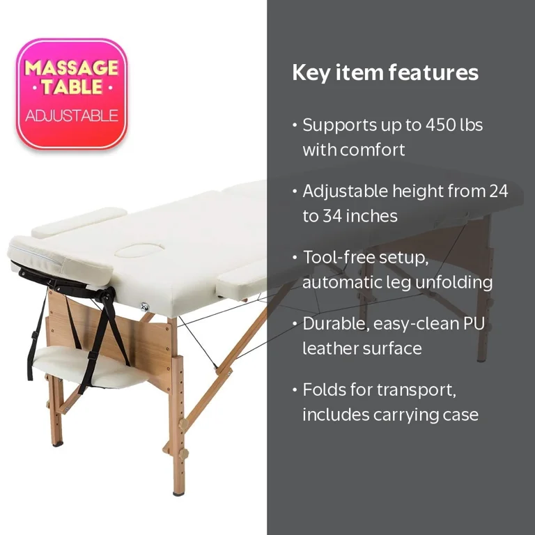 Massage Table 折りたたみマッサージベッド Massage Table, 73 Inch Portable Foldable Spa Bed, Height