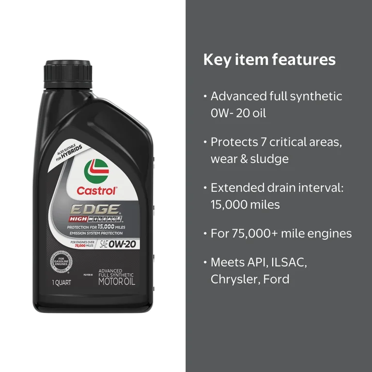 Castrol Edge High Mileage 0W-20 Advanced Full Synthetic Motor Oil