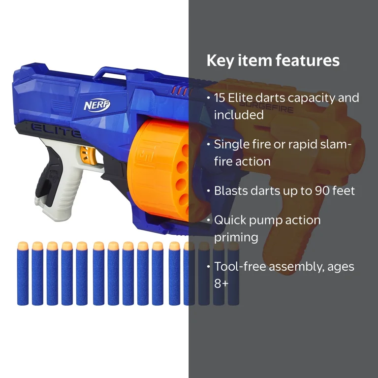 Nerf N-Strike Elite SurgeFire Blaster - 15 Dart Drum, Slam-Fire