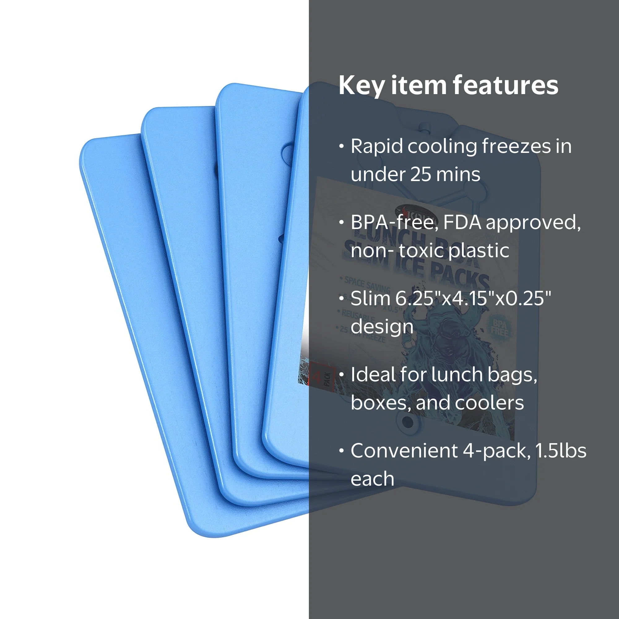 Kona BBQ Lunch Box Slim Ice Packs - Blue, Reusable Freezer Packs