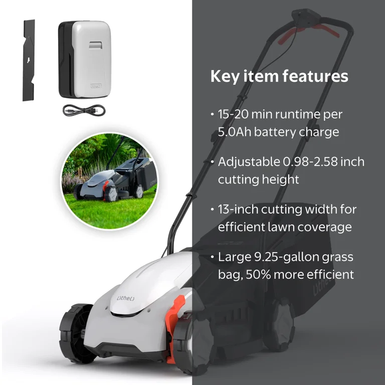Litheli, Lawn Mower, 20V, 13-Inch, Brushless Motor, Black