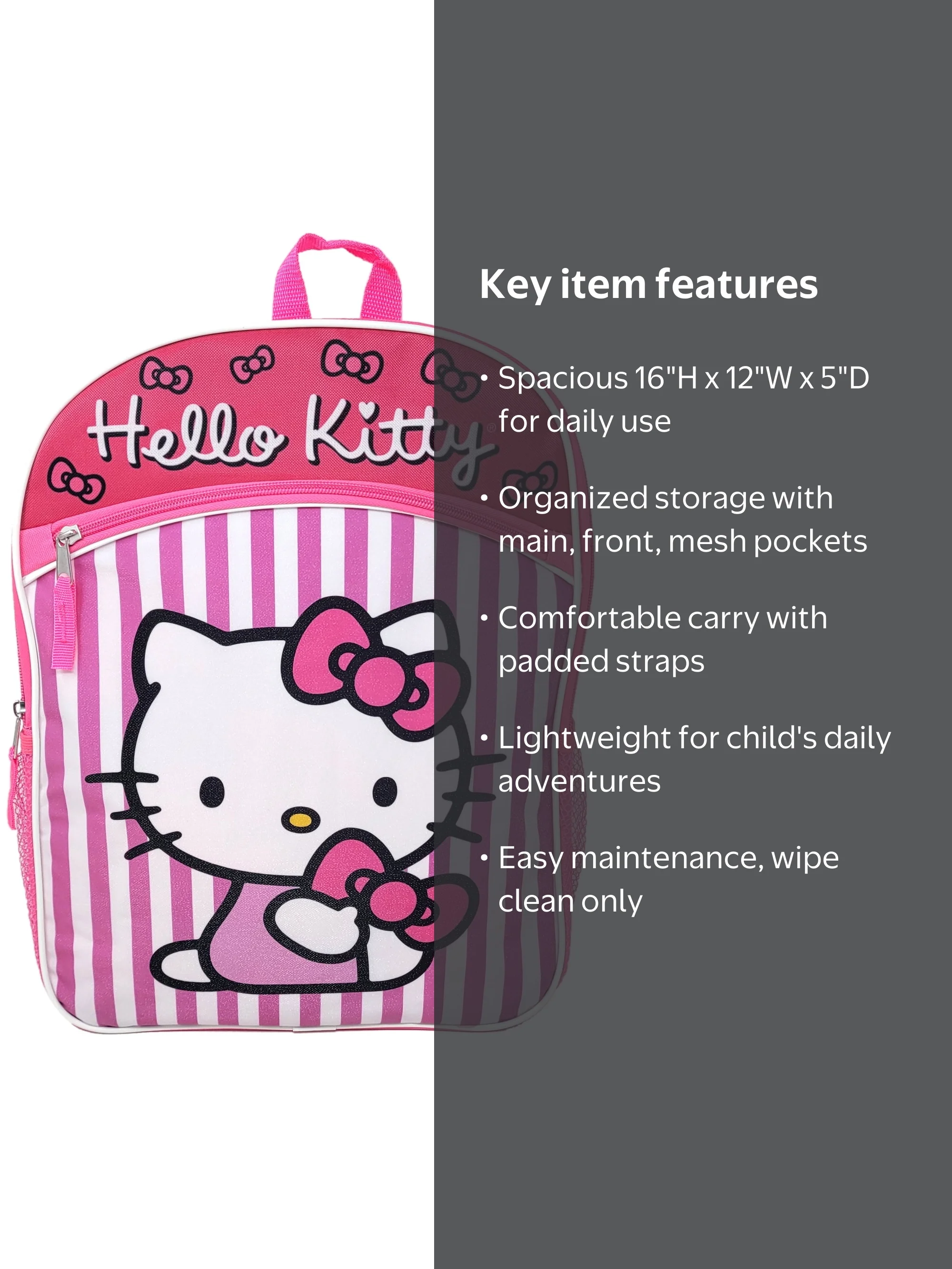 Hello Kitty Sanrio 16"" Pink Backpack, School Book Bag for Kids, Front Zipper Pocket" - Walmart.com Hello Kitty Sanrio 16"" Pink Backpack, School Book Bag for Kids, Front Zipper Pocket" - Walmart.com
