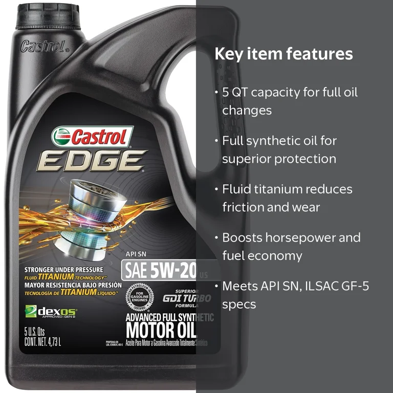 Castrol EDGE 5W-20 Advanced Full Synthetic Motor Oil, 5 QT