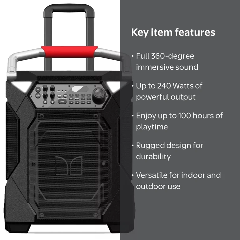 Monster Rockin Roller 360 Indoor Outdoor Bluetooth Speaker, 240W