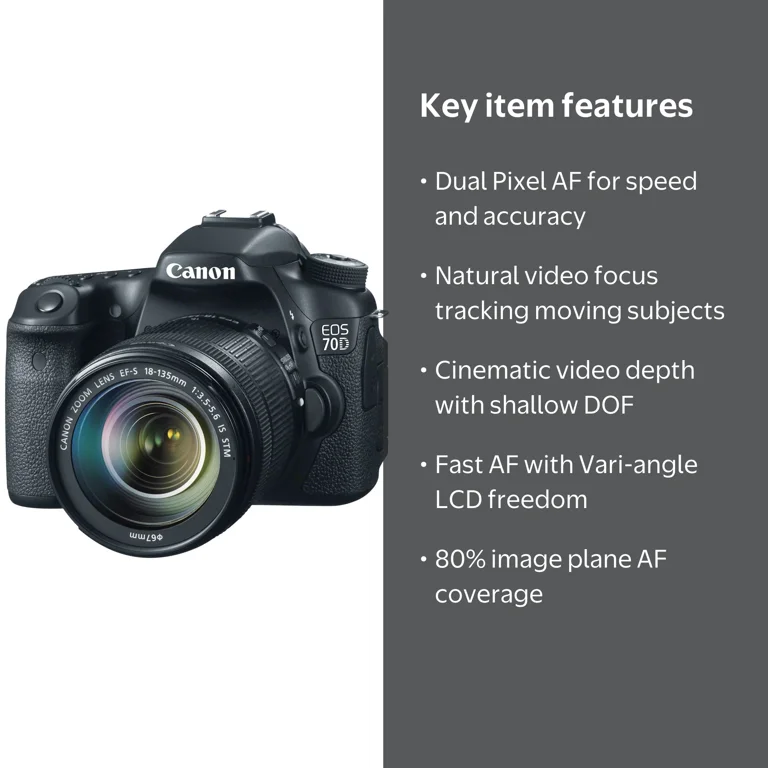 Canon EOS 70D Digital SLR Camera with 18-135mm STM Lens - Walmart.com