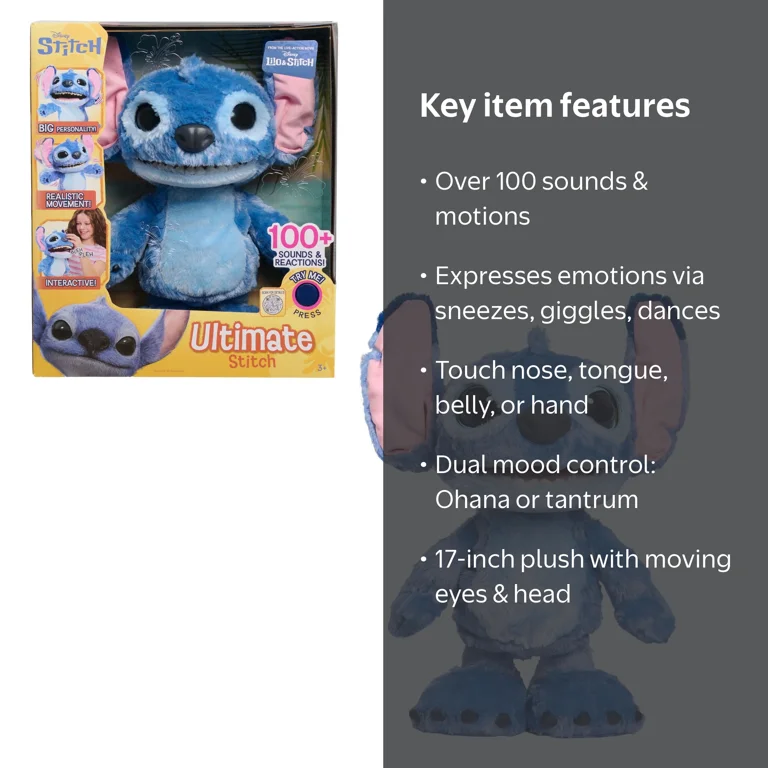 Stitch, Interactive Plush Toy, 17 inch, 100+ Sounds & Reactions