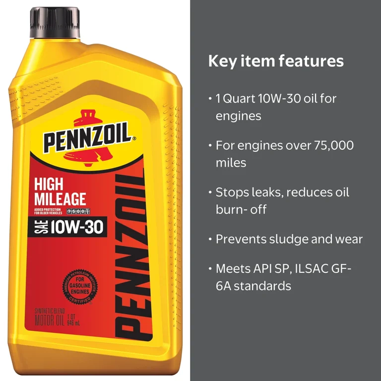 10w-30オイル Pennzoil High Mileage 10W-30 Engine Oil, Conventional, 1 Quart