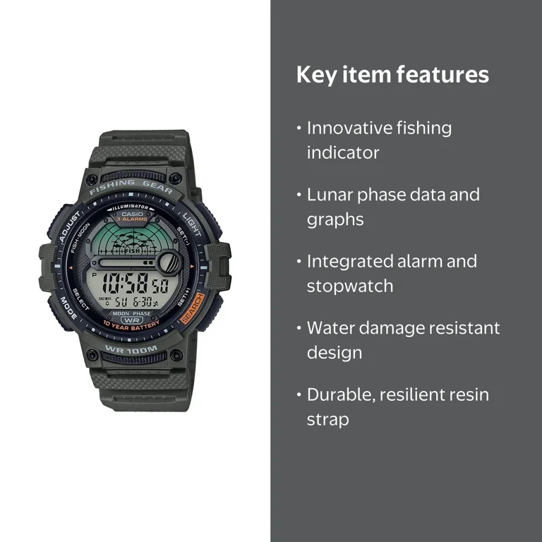 Casio Fishing Timer and Moon Graph Watch, Green - Walmart.com