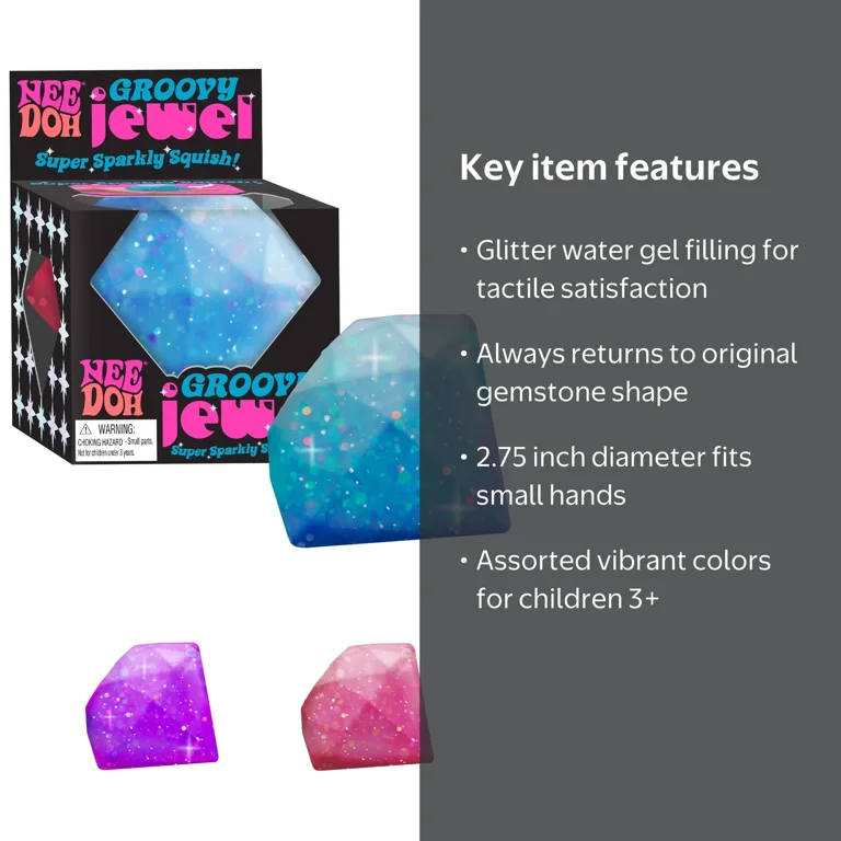 NeeDoh Groovy Jewel Novelty Toy with Glitter Water Filling